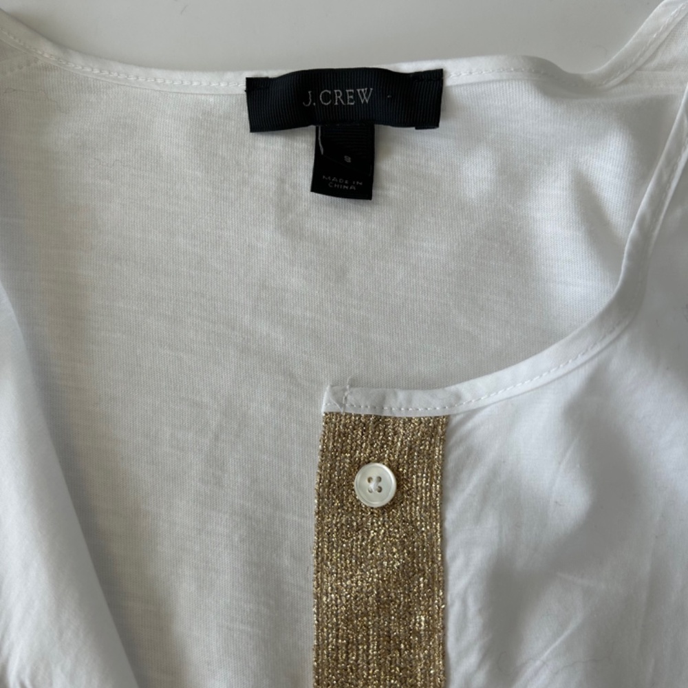 J.Crew Women's White Blouse w/ Gold Trim 100% cotton Size S Excellent Condition - Picture 2 of 6